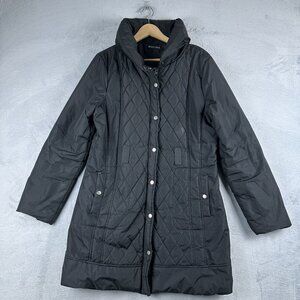 Brave Soul Quilted Long Puffer Jacket Full Zip Up Womens Size Large Black